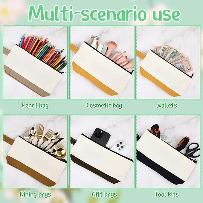 Sanwuta Canvas Tote Bags Bulk with Zipper Cosmetic Pouch 18.5" Reusable Cotton Shopping Bag with Handle for DIY Craft