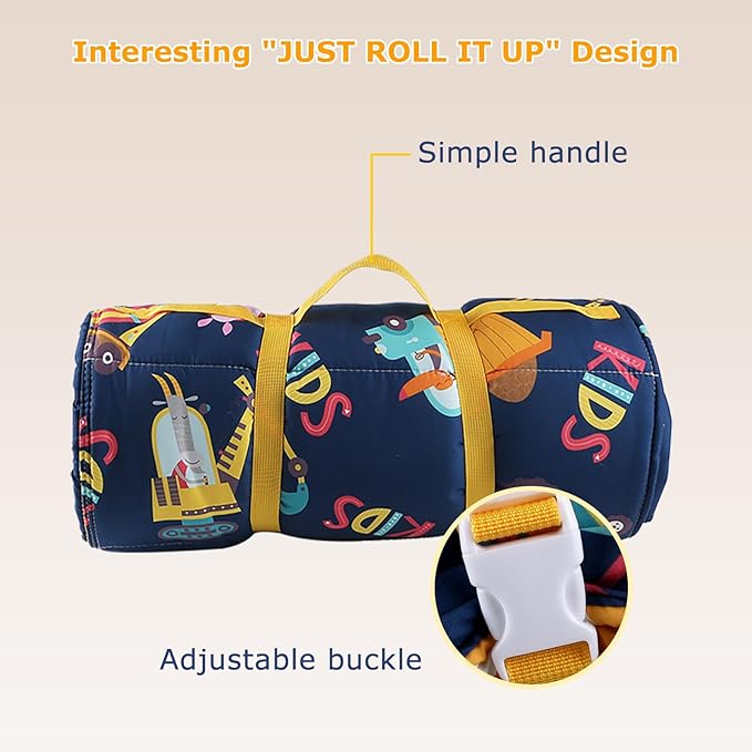 Hi Sprout Toddlers Nap Mat with Removable Pillow and Soft Blanket, Lightweight Daycare Preschool Kindergarten Sleeping Bag, Travel Slumber for Kids Girls Boys