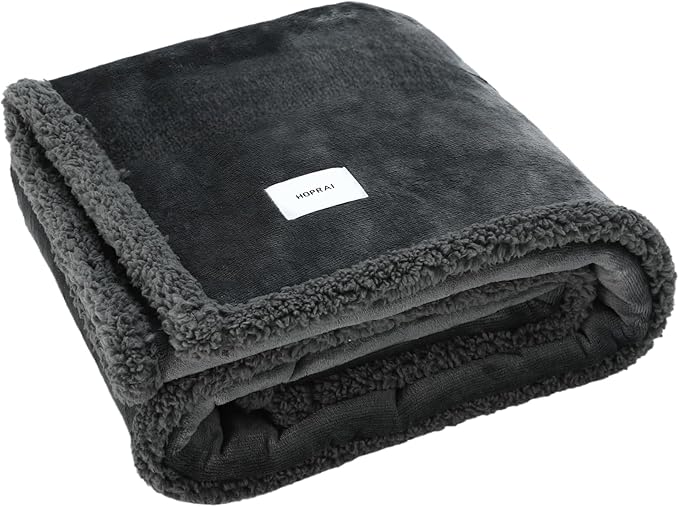 HOPRAI Dog Blanket, Waterproof Reversible Sherpa Fleece Throw Blanket, Furniture Cover for Bed, Couch, Sofa Protection from Liquid Pee and Pet Fur of Puppy, Cat (Gray XS20*27inches)