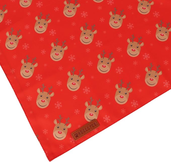 ADOGGYGO Red Christmas Dog Bandanas, Santa Reindeer Print Pet Scarf, Premium Durable Fabric, Red Christmas Bandanas for Medium Large Dogs (Large)