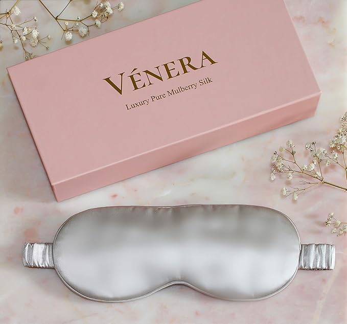 VÉNERA Silk Eye Mask - 100% Pure Mulberry 22 Momme Silk Sleep Mask (Silver Gray)