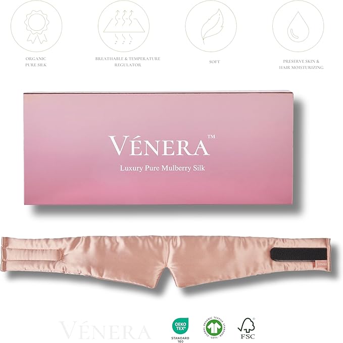 Vénera Silk Eye Mask - 100% Pure Mulberry 22 Momme Silk Sleep Mask, Adjustable Sleep Mask for Women and Men (Adjustable, Cloud Pink)