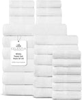 Villa Celestia 100% Cotton Bath Towel Set of 24-6 Bath Towels, 6 Hand Towels, 12 Wash Cloths, Sustainable, Soft, Highly Absorbent, Combed Cotton 24 Piece Set for Hotels, Spa, Bathroom, Dorm, White