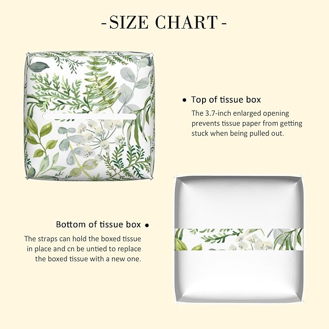POIUBLE Green Leaves and Fern Tissue Box Cover Leather Tissue Box Holder Square Facial Paper Organizer Dispenser for Bathroom Kitchen Bedroom Vanity Countertop Night Stands