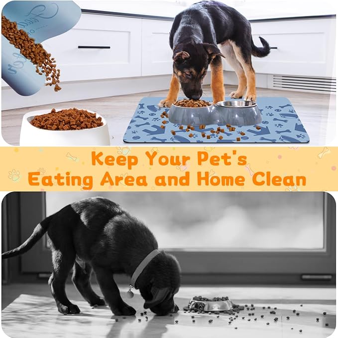 Pet Feeding Mat - Absorbent Dog Food Mat for Floors Waterproof，Dog Cat Placemat Mat for Food and Water Bowls - No Stains No Sliding Quick Dry Water Eating Dish Mat