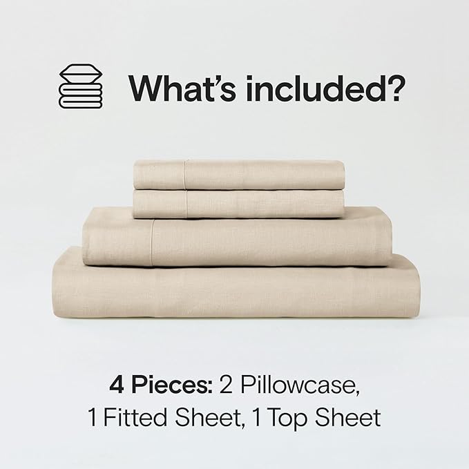 Sijo Stone Washed Organic French Linen Bed Sheet Set, GOTS Certified Organic, Best Cooling Linen Sheet Award by Sleep Foundation, 4 Piece - 2 Pillowcases, 1 Fitted and 1 Flat (Classic, Full)