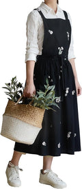 Japanese apron Women-Cross Back Apron for Women with Pockets, Pinafore Aprons, Womens Cotton Linen Apron