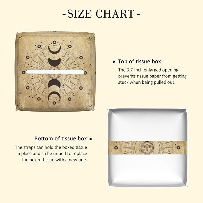 POIUBLE Leather Tissue Box Holder Moon Phases Tissue Box Cover Astrology Square Waterproof Tissue Holder Organizer Modern Napkin Holder for Bedroom Dresser Night Stand Office Desk
