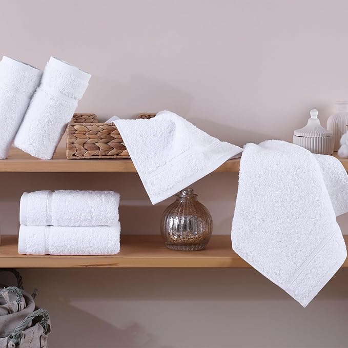 Hawmam Linen Luxury Cotton Washcloths 13x13 Inch - Large Hotel Spa Bathroom Face Towel | 12 Pack | White