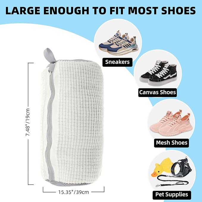 FurrPhunny 2Pcs Shoe Washing Machine Bag, Quick & Easy Cleaning, Laundry Shoe Bag for Washer and Dryer, Cleaning Bag for Sneaker & Most Shoe Types and Sizes (White)