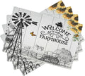 Farm Placemats, Vintage Rustic Farmhouse Wooden Plank Cow Sunflower Tractor Windmill Butterfly Print Washable Fabric Placemats Table Kitchen Dining Party 12x18 Inch Set of 6