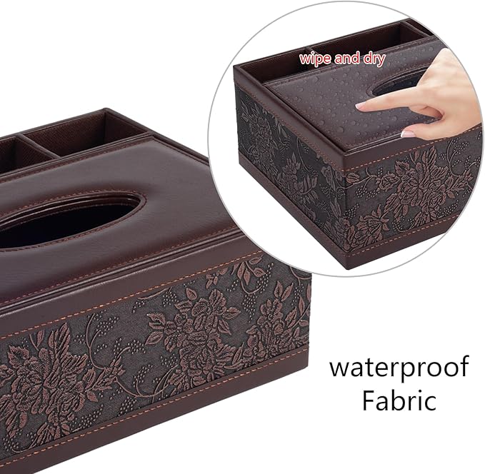 XNONE Tissue Box Cover Rectangle Retro Tissue Box Holder PU Leather Facial Tissues Organizer,Multifunctional Remote Control Stationery Storage Box,Home Office Supplies Car Napkin Caddy