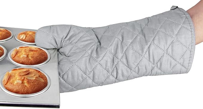 YUANQIAN 17 Inch Extra Long Oven Mitts Heat Resistant Cotton Lining Oven Thick Gloves Kitchen Food Service Mittens for Pot Holders Cooking Baking BBQ, up to 482f (Silver, 17inch)