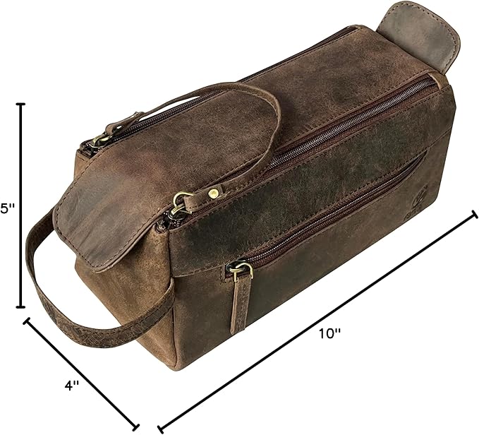 Rustic Town Leather Wash Bag for Men - Travel Toiletry Bag - Shaving Dopp Kit Toiletries Organizer - Leather Makeup Bag for Women