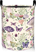 ainori Mushroom Floral Laundry Basket, Oxford Cloth Pastel Dreamy Dirty Clothes Collapsible Hamper for Room Decor, Butterfly Flower Print Gifts Toy Organizer 19.7*15.8 Inch for Bedroom Bathroom Dorm