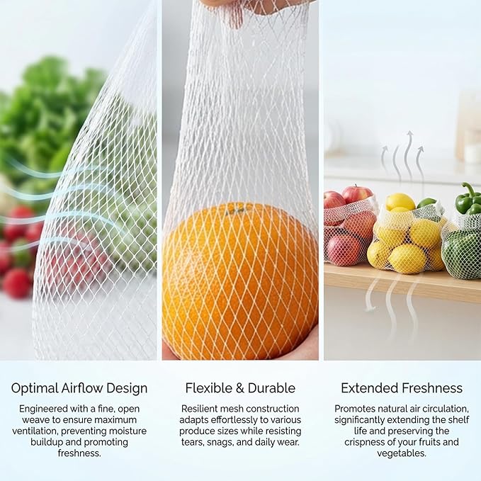 Sukh 90PCS Mesh Produce Bags - 24Inch Mesh Vegetable Bags Onion Storage Net Produce Seafood Net for vegetables Storage Fruits Seafood and Other Agricultural Products White