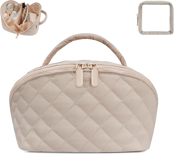 SXS LACONIC Makeup Bag,Quilted Puffer Cosmetic Bags,Travel Toiletry Bag for Women,Large Capacity Waterproof Make up Bag Set