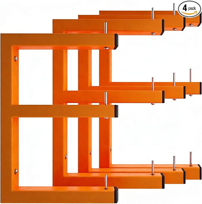 4 Pack Wall-Mounted Lumber Rack, Heavy Duty Wood Storage Racks, 6-Level System Garage Shelving, 1320 LBS Capacity Hanging Organizer Shelves, Orange Brackets Utility Metal Shelf for Indoor and Outdoor
