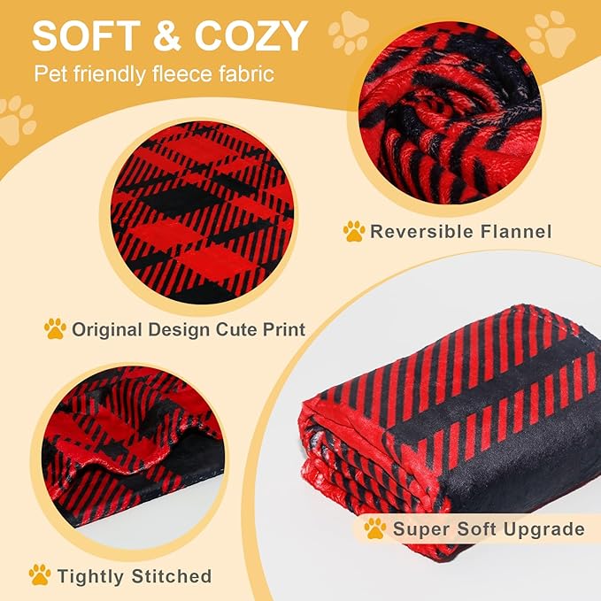 Gowyeg Premium Soft Dog Blanket Washable,43"x30" Cat Blanket for Indoor Cats Large Medium Small Dog Gifts Puppy Essentials (Red/Black)