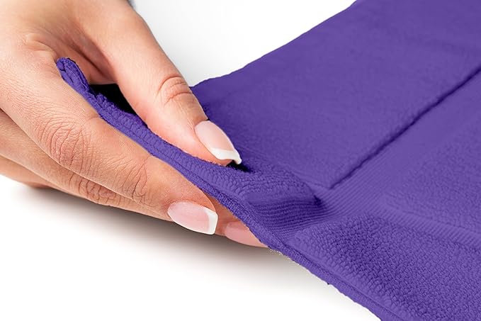 Ample Decor 100% Cotton Bath Mats 24 x 17 Inches, Quick Dry, 1350 GSM Banded Border Shower Bathroom Floor Mat, Not Bathroom Rug - Purple, Pack of 6
