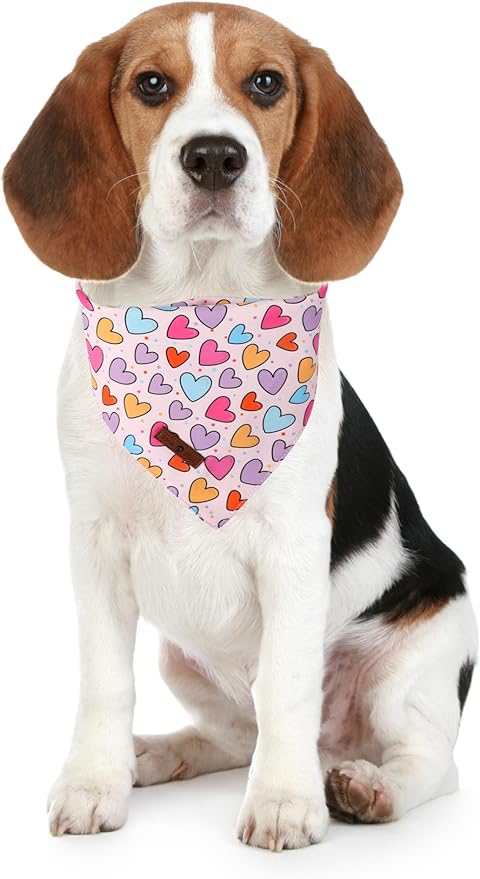 Lionet Paws Valentine's 2pcs Dog Bandanas, Black Heart & Colorful Heart Dog Scarf Bib Premium Fabric, Happy Valentine Love Bandanas for Small Medium Dogs Pets