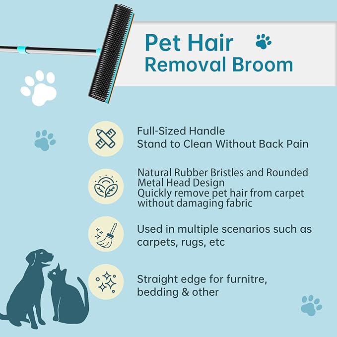 SOCCSO Carpet Rake for Pet Hair Removal (3 Pack),Dog Cat Fur Remover Rubber Broom,Carpet Rake - 60" Long Handle Lint Shaver Cleaner Tools,Scraper Brush for Carpet,Rug,Car Mat,Couch,Pet Bed,Furniture
