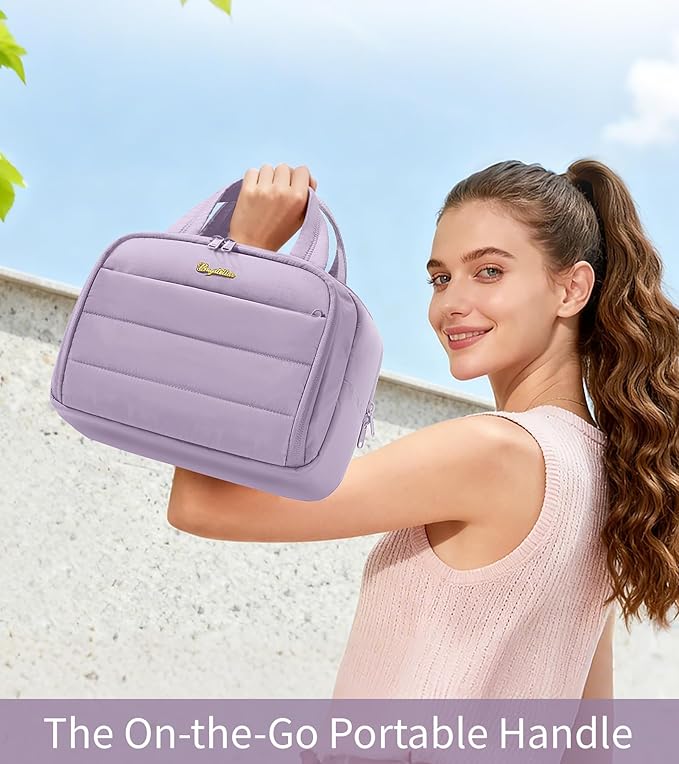 Bagstellar Travel Toiletry Bag, Lightweight Wide-open Large Puffy Toiletry Bag for Women, Quilted Makeup Bag Organizer Water-resistant Cosmetic Bag with Handle for Toiletries, Essentials, Accessories