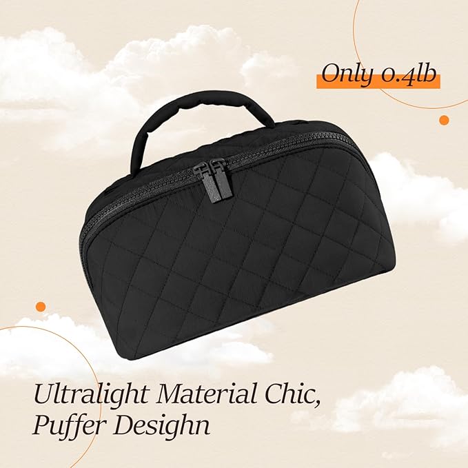 Makeup Bag for Women, Wide Open Lay-Flat Water-Resistant Cosmetic Case, Festivalment Makeup Bag, Spacious 180° Open Cosmetic Organizer for Toiletries & Brushes Large Capacity with Compartments (Black)