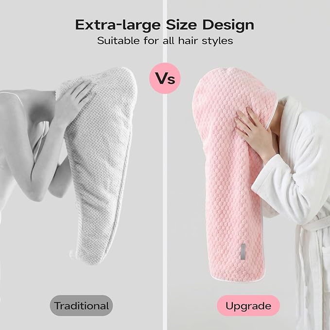 REDKISS 5 Pack Extra Large Hair Towels - Microfiber Hair Towel Wrap for Women, 23 x 47 inches Hair Towels with Elastic Strap, Super Soft Hair Drying Towels for Long, Thick, Curly Anti Frizz Turbans