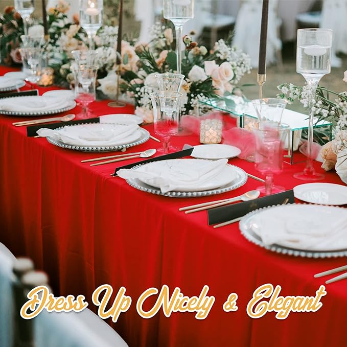 BRILLMAX 6 Pack Red Tablecloths for 8 Foot Rectangle Tables 90 x 156 Inch - 8ft Rectangular Bulk Linen Polyester Fabric Washable Cloth Cover for Wedding Reception Banquet Birthday Party