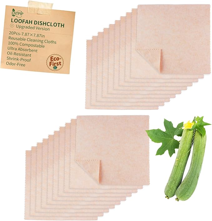 LNTPIP 20 Pack Reusable Kitchen Rags for Counter, Made of Degradable and Compostable Loofah Fiber, 7.87"*7.87" Soft and Odor-Free, no Deformation, no Shrinkage After Drying