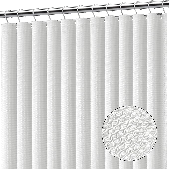 Clara Clark White Shower Curtain - Hotel Quality Waffle Fabric Bath Curtain 72x72, Heavy Duty Waterproof Shower Curtains for Bathroom
