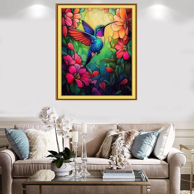 Foxnyart Stamped Cross Stitch Kits Full Range of Embroidery Needlework Starter Kits for Beginners Adults 11CT Embroidery Patterns Art Crafts DIY Needlepoint Kit-Colorful Flower Hummingbird 16x20 inch