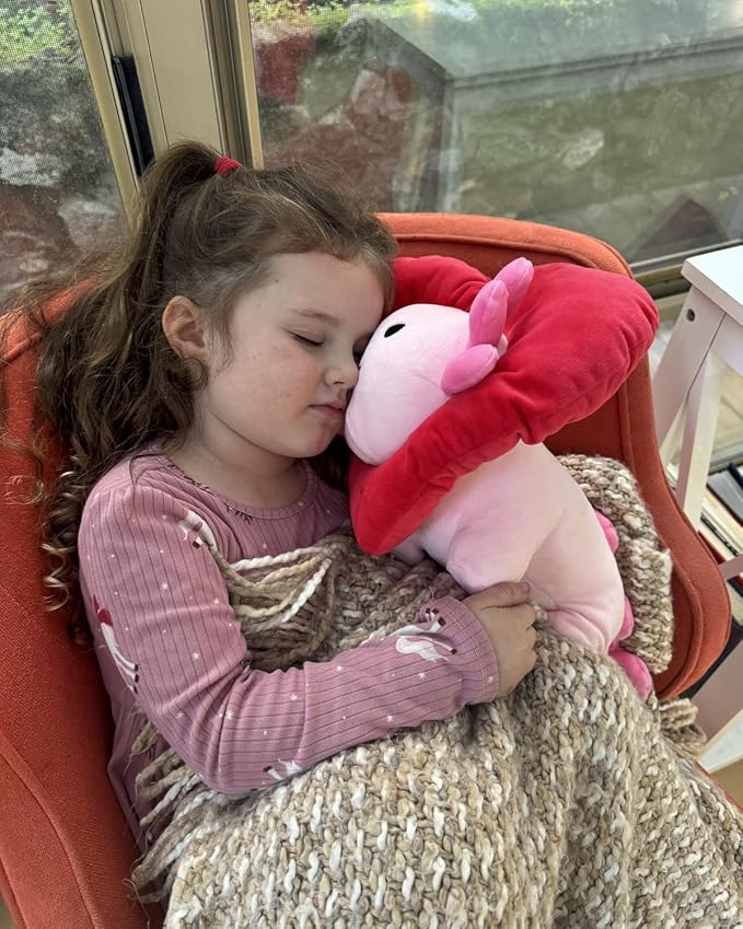 MaoGoLan Valentines Axolotl Plush with Heart-Shaped Hood,Squishy and Soft Salamander Stuffed Animal Throw Pillow,16" Loving Heart Plushie Gift for Valentines Day,Christmas,Anniversary,Mother's Day