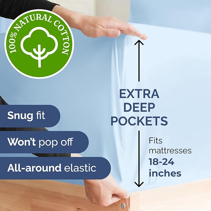 Extra Deep Pockets 400 Thread Count 100% Cotton 4 Piece King Size Bedding Sheet Set - Breathable & Cooling - Hotel Luxury Bed Sheets Set - Soft, Wrinkle Free And Comfy Light Blue Bedding Sheets Set
