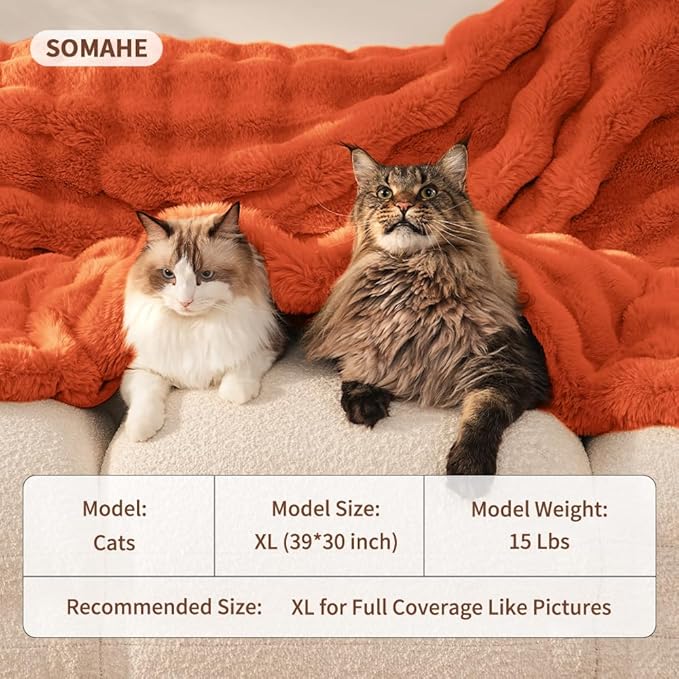 SOMAHE Self-Warming Cat Blanket for Indoor Cats & Small Dogs, Dual-Side Sherpa Plush Throw, Anti-Static Shared Couch Mat for Crate & Travel, Machine Washable No Shrink, 28x22 Inch Orange