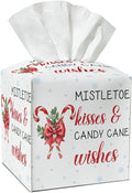 Christmas Candy Cane Tissue Box Cover, Leather Tissue Holders Decorative for Home Office Kitchen Bathroom Organizer, Square Facial Paper Organizer Christmas Home Decor -042