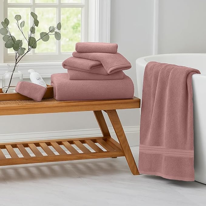 RIVERSIDE Pack of 8 Towels Set, 2 Large Bath, 2 Hand, 4 Face Washcloths, 100% Cotton Hotel Quality, Super Soft, Quick Dry, Highly Absorbent Perfect for Bathroom, Dusty Rose