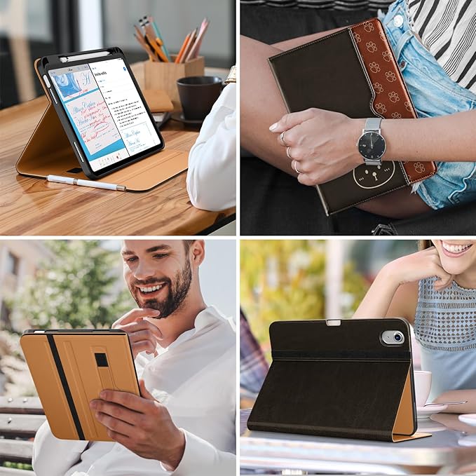 DTTO for iPad (A16) 11th Generation Case 11 Inch 2025, iPad 10th Generation Case 10.9 Inch 2022, Premium Leather Business Folio Stand Cover with Pencil Holder - Auto Wake/Sleep, Bear
