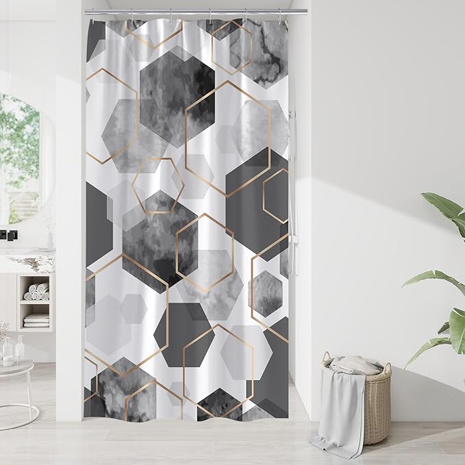 Litabel Modern Small Stall Shower Curtain for Bathroom, Grey Geometric Art Decor Waterproof Bath Curtain, Abstract Fabric Shower Curtain Sets for Home Decor, 36x72 Inch