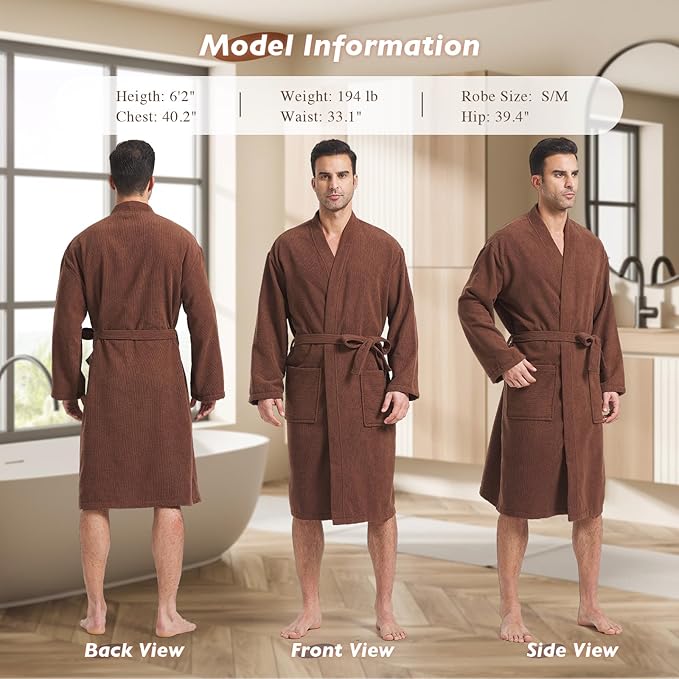 FashGudim Terry Cloth Robes for Men Big and Tall Short Mens Kimono Robe Super Absorbent Spa Bathrobe Calf Length With Pockets