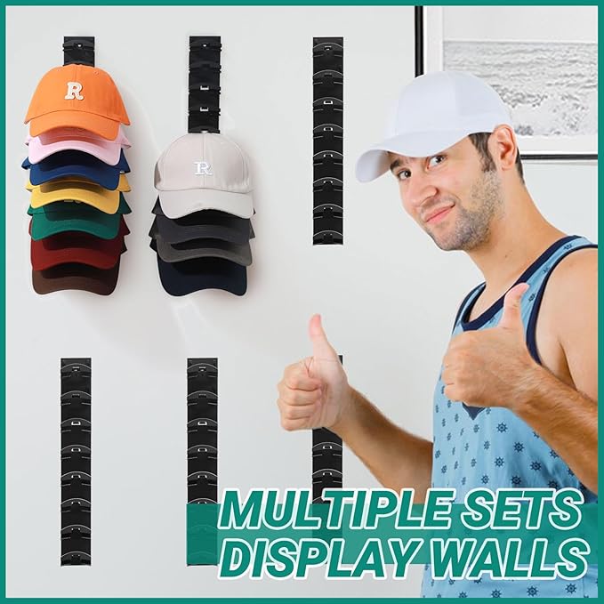 Baseball Cap Organizer Rack-2Pack,Wall Hat Hooks with Strong Adhesive Holds up to 16Hats,Over-the-Door Closet Hat Hanger Display Stand,MultiLayer Cap Organizer Storage with 2Mounting Options(White)