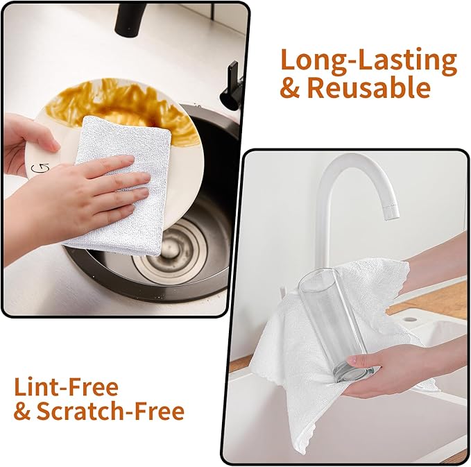 Tigona 80 Pack Microfiber Cleaning Cloth Roll,Lint Free Rags & Tear Away Reusable Towels Washable Scratch,Ultra Absorbent Dish Rags(12" x 12") for Car Kitchen Home Garage-White