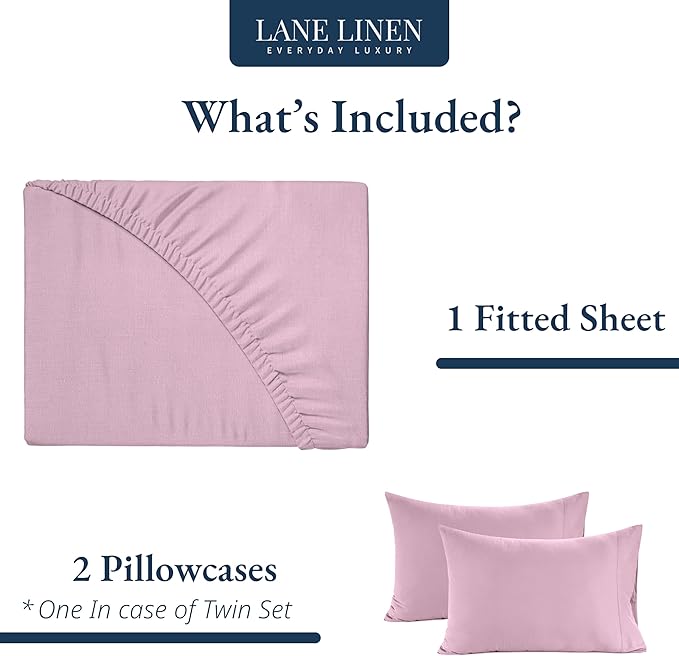 LANE LINEN 100% Organic Cotton Fitted Bed Sheets (+Pillowcase) 3 Pc Set Soft & Comfy Fully Elasticized Mercerized Cotton Deep Pocket Queen Fitted Sheet Fits Mattress Upto 15" Deep - Lilac