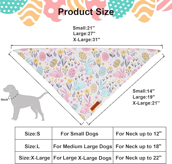 ADOGGYGO Easter Dog Bandana, Carrot Rabbit Pet Scarf, Premium Durable Fabric, Easter Bandanas for Extra Large Dogs Pets (X-Large)
