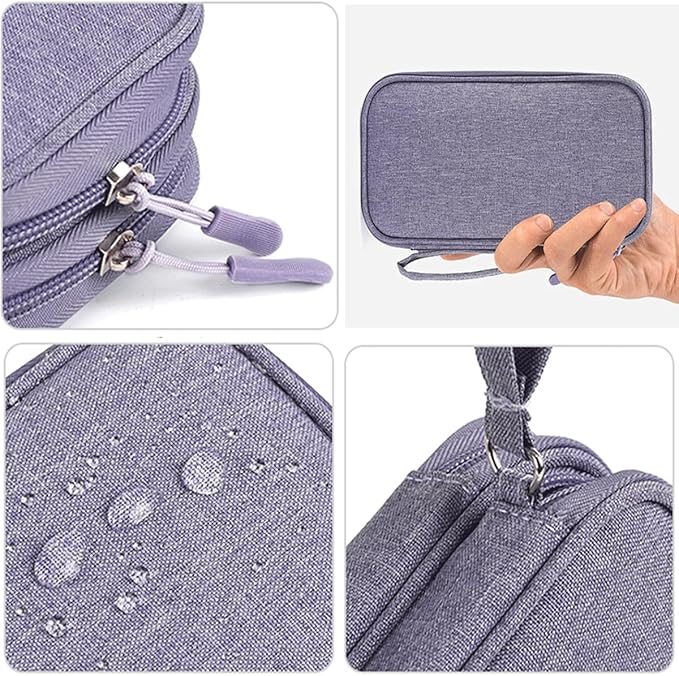 CAAORDKSO Cord Organizer Bag, Travel Cable Organizer Case Waterproof Accessories Pouch with Handle, Travel Electronic Carrying Bag for Cable, Cord, Charger, Phone, Power Bank, Earphone(Purple, Medium)