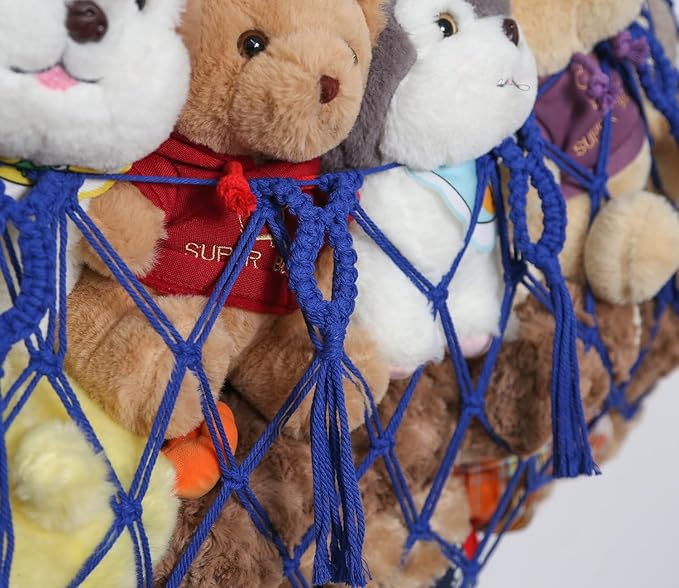 YKBU Stuffed Animal Net or Hammock Wall Macrame Toy Display Plush Toy Holder Ceiling Hanging Net for Stuffed Animal Storage (Blue, 49" W)