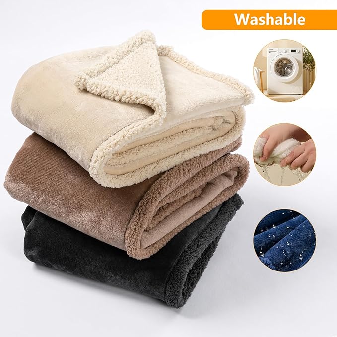 Maidewow Navy Blue Dog Blanket for Pets Reversible Fluffy Pet Bed Cover Mats Waterproof Puppy Blankets Leakproof Sofa Couch Washable Cover Cat Pet Blanket for Warm-Navy Blue,M