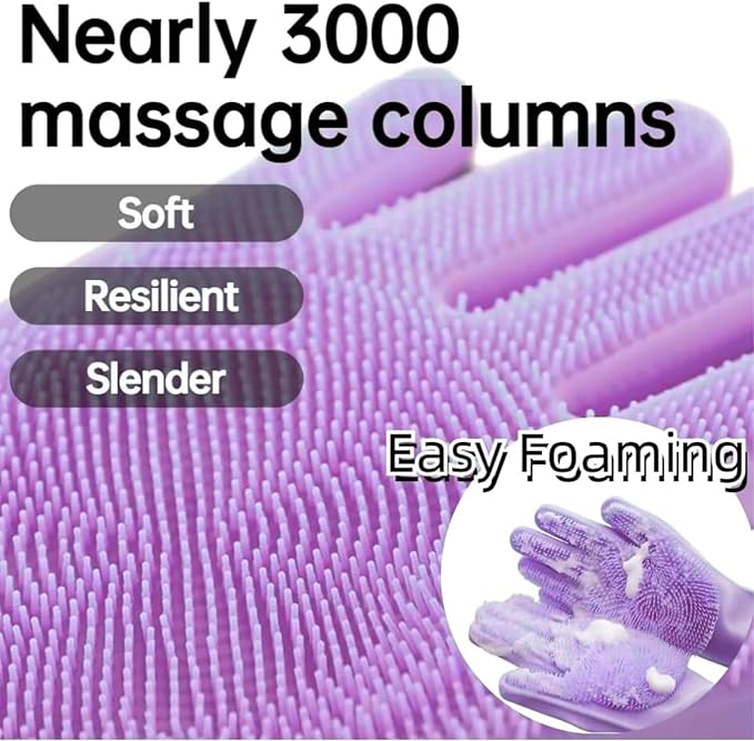 GALYNA Dog Washing Gloves, Pet Grooming Gloves with Soft Brushes, Bathing and Massaging for Dogs and Cats, Silicone Heat Resistant Cleaning Gloves with High-Density Teeth (Purple)