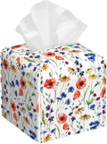 POIUBLE Watercolor Flowers Tissue Box Cover Daisy Leather Tissue Box Holder Square Facial Paper Organizer Dispenser for Bathroom Kitchen Bedroom Vanity Countertop Night Stands